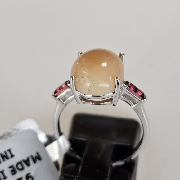 Peach Opal & Rhodolite Garnet Accents 💍Solid Sterling Silver. Sz 7! - Picture 2 of 6